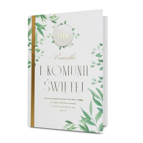 KARTKA KOMUNIA PAMIĄTKA KOMUNII PASEK LISTKI BIAŁA 19x13cm