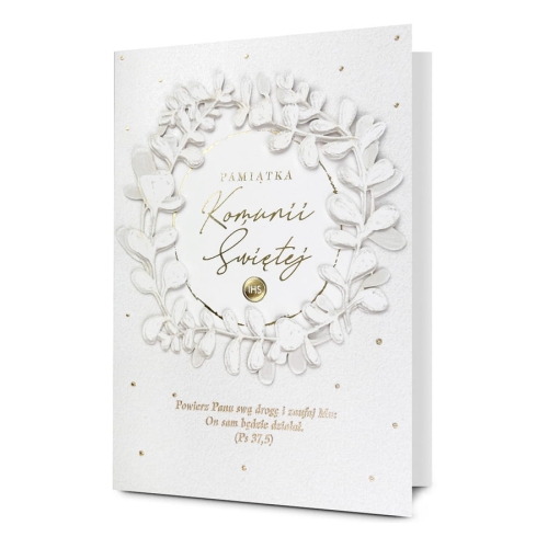 KARTKA KOMUNIA PAMIĄTKA KOMUNII WIENIEC BIAŁY 19x13cm