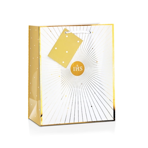 TOREBKA PREZENTOWA KOMUNIA IHS BIAŁO-ZŁOTA 23x18cm