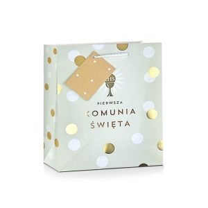 TOREBKA PREZENTOWA KOMUNIA IHS GROSZKI JASNOZIELONA 15x15cm