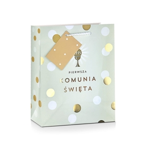 TOREBKA PREZENTOWA KOMUNIA IHS GROSZKI JASNOZIELONE 23x18cm