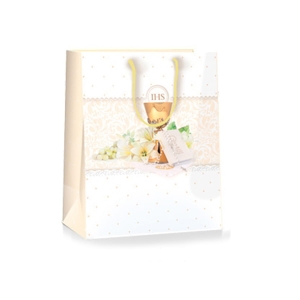 TOREBKA PREZENTOWA KOMUNIA KIELICH BIAŁO-BEŻOWA 45x33cm