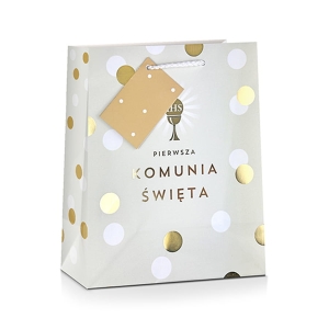 TOREBKA PREZENTOWA KOMUNIA IHS GROSZKI JASNOZIELONA 32x26cm