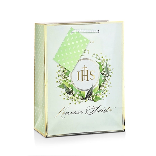 TOREBKA PREZENTOWA KOMUNIA KONWALIE JASNOZIELONA 23x18cm
