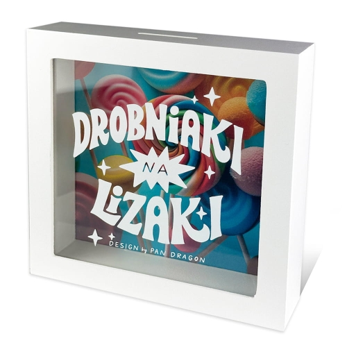 SKARBONKA DROBNIAKI NA LIZAKI BIAŁA 18x18cm