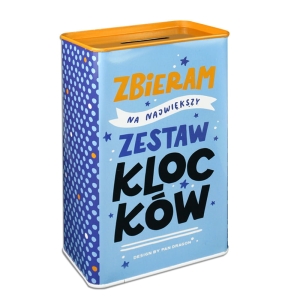 SKARBONKA NAJWIĘKSZY ZESTAW KLOCKÓW METAL BŁĘKITNO-ŻÓŁTA 16x9cm