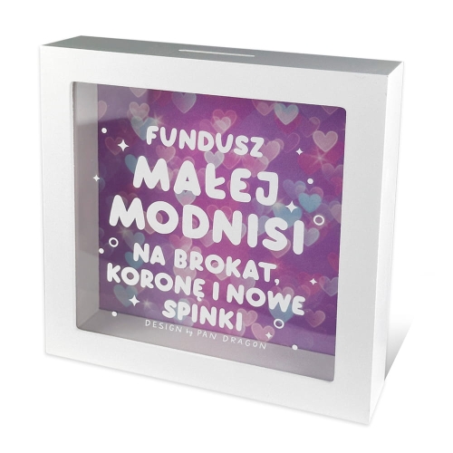 SKARBONKA FUNDUSZ MAŁEJ MODNISI BIAŁO-RÓŻOWY 18x18cm
