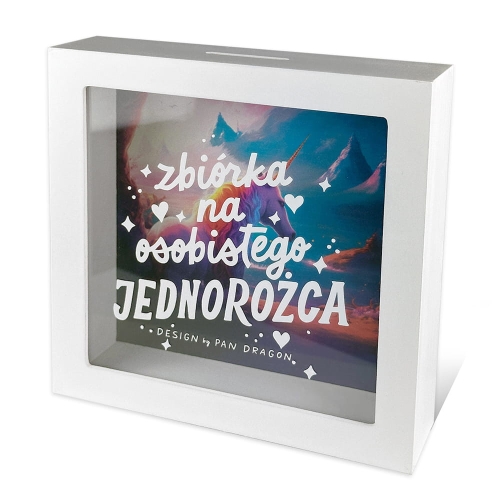 SKARBONKA ZBIÓRKA NA JEDNOROŻCA BIAŁA 18x18cm