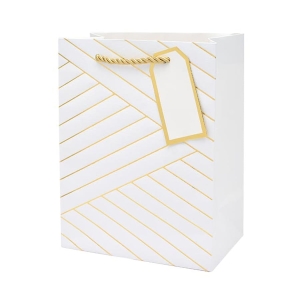 TOREBKA PREZENTOWA PASKI TŁOCZONA BIAŁO-ZŁOTA 23x18cm