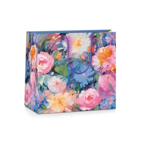 TOREBKA PREZENTOWA KWIATY NIEBIESKA 15x15cm