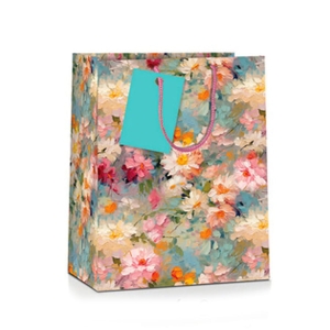 TOREBKA PREZENTOWA KWIATY PASTELOWA RÓŻOWA 32x26cm