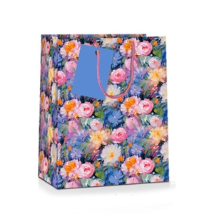 TOREBKA PREZENTOWA KWIATY RÓŻOWO-NIEBIESKA 32x26cm