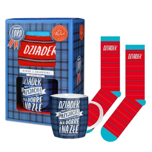 KUBEK + SKARPETY DZIADEK MÓJ PRZYJACIEL NIEBIESKO-CZERWONY
