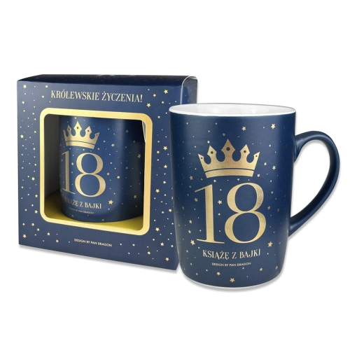 KUBEK 18 URODZINY KORONA GWIAZDKI GRANATOWY 330ml