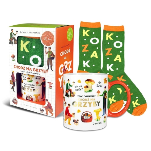 KUBEK + SKARPETY CHODŹ NA GRZYBY BIAŁO-ZIELONY