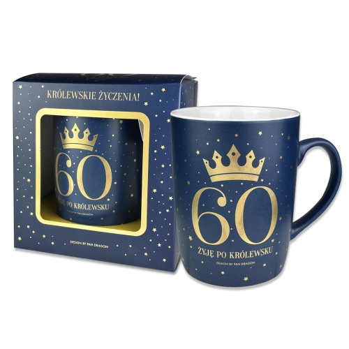 KUBEK 60 URODZINY KORONA GWIAZDKI GRANATOWY 330ml