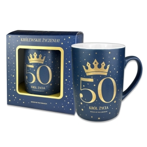 KUBEK 50 URODZINY KORONA GWIAZDKI GRANATOWY 330ml