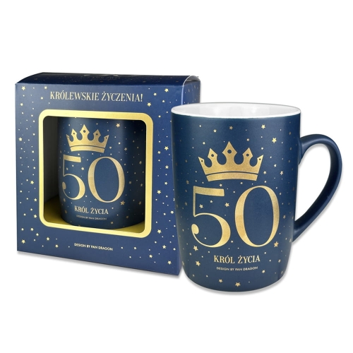 KUBEK 50 URODZINY KORONA GWIAZDKI GRANATOWY 330ml