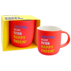 KUBEK ZACZNIJ DZIEŃ HAPPY ENDEM NEONOWY POMARAŃCZOWY 360ml