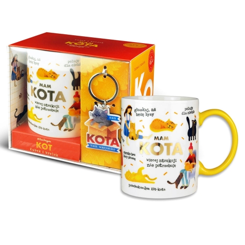 KUBEK Z BRELOKIEM MAM KOTA WIĘCEJ ATRAKCJI NIE POTRZEBUJĘ BIAŁY 330ml