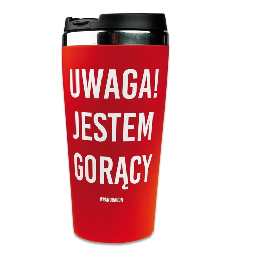 KUBEK TERMICZNY UWAGA JESTEM GORĄCY CZERWONY 400ml
