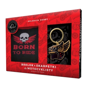 SKARPETKI + BRELOK MOTOCYKLISTY BORN TO RIDE CZARNY 2szt