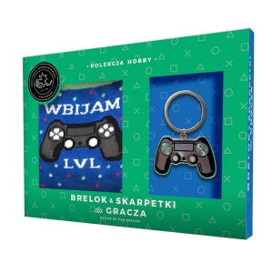 SKARPETKI + BRELOK GRACZA WBIJAM LVL NIEBIESKO-CZARNE 2szt