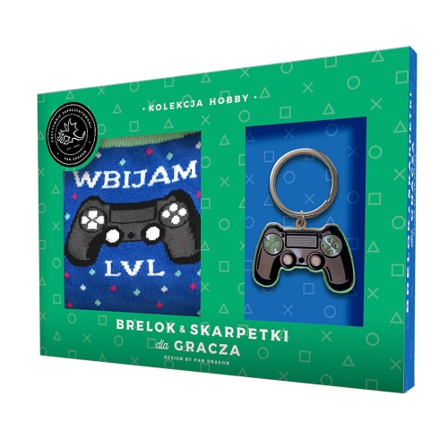 SKARPETKI + BRELOK GRACZA WBIJAM LVL NIEBIESKO-CZARNE 2szt