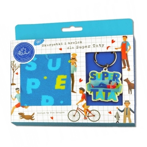 SKARPETKI + BRELOK SUPER TATA NIEBIESKIE 2szt