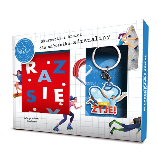 SKARPETKI + BRELOK RAZ SIĘ ŻYJE CZERWONO-NIEBIESKIE 2szt