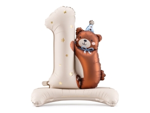 BALON CYFRA 1 MIŚ STOJĄCY BEŻOWY 32" 81cm
