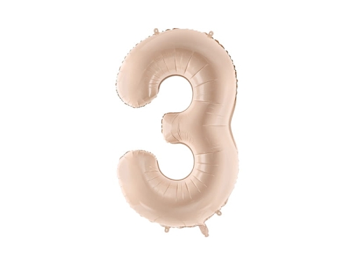 BALON PARTY DECO CYFRA 3 CIEMNOBEŻOWY 28'' 72cm
