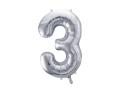 BALON PARTY DECO CYFRA 3 SREBRNY 28'' 72cm