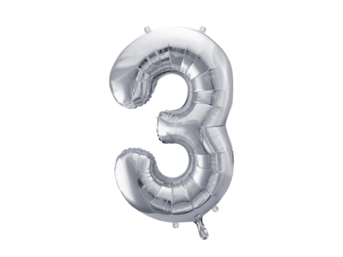 BALON PARTY DECO CYFRA 3 SREBRNY 28'' 72cm