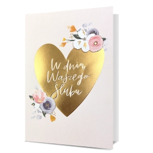 KARTKA ŚLUBNA W DNIU ŚLUBU SERCE KWIATY BEŻOWA 19x13cm