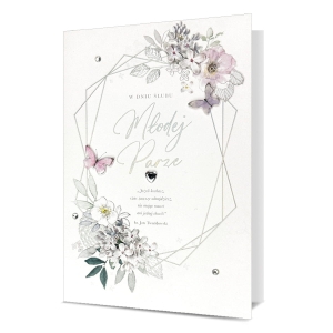 KARTKA ŚLUBNA MŁODEJ PARZE KWIATY PASTELOWO-BIAŁA 19x13cm
