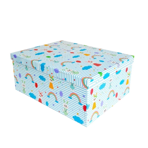 PUDEŁKO PREZENTOWE TĘCZA CHMURKI BŁĘKITNE 31x23x13,5сm