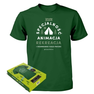 KOSZULKA MOJA SPECJALNOŚĆ ANIMACJA REKREACJA CIEMNOZIELONA L