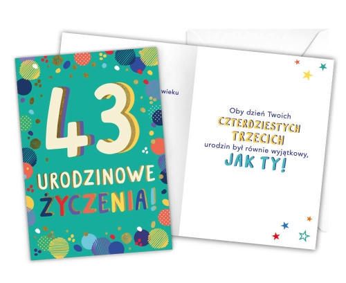 KARTKA 43 URODZINY LATKA LECĄ 18x12,5cm