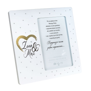 RAMKA NA ZDJĘCIE ŚLUB ŻONA MĄŻ SERDUSZKA BIAŁA 19x19cm