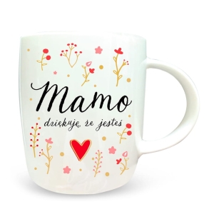 KUBEK MAMO DZIĘKUJĘ ŻE JESTEŚ KWIATY BIAŁY 350ml