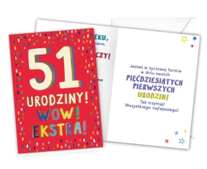 KARTKA 51 URODZINY LATKA LECĄ 18x12,5cm