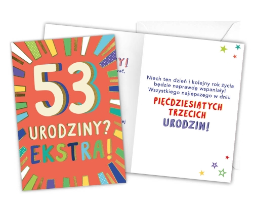 KARTKA 53 URODZINY LATKA LECĄ 18x12,5cm