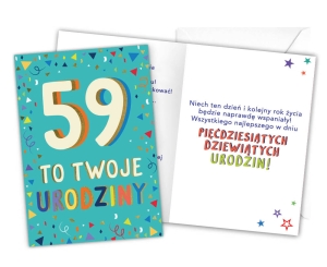 KARTKA 59 URODZINY LATKA LECĄ 18x12,5cm