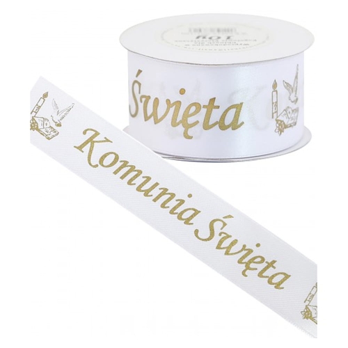 TASIEMKA SATYNOWA KOMUNIA ŚWIĘTA BIAŁO-ZŁOTA 25mm 22m