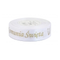 TASIEMKA SATYNOWA KOMUNIA ŚWIĘTA BIAŁO-ZŁOTA 25mm 22m