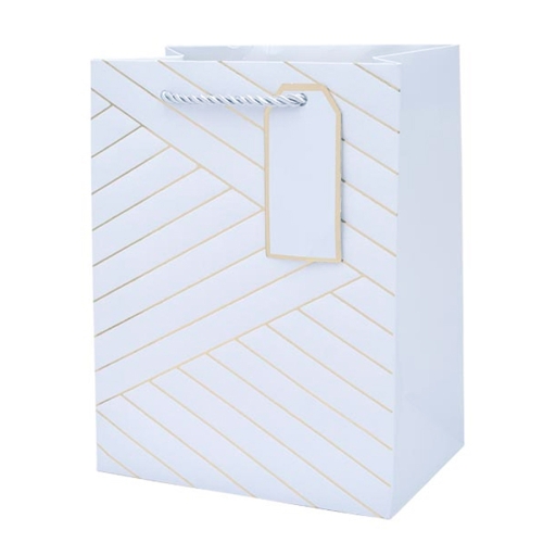 TOREBKA PREZENTOWA PASKI TŁOCZONA BŁĘKITNO-ZŁOTA 42x30cm