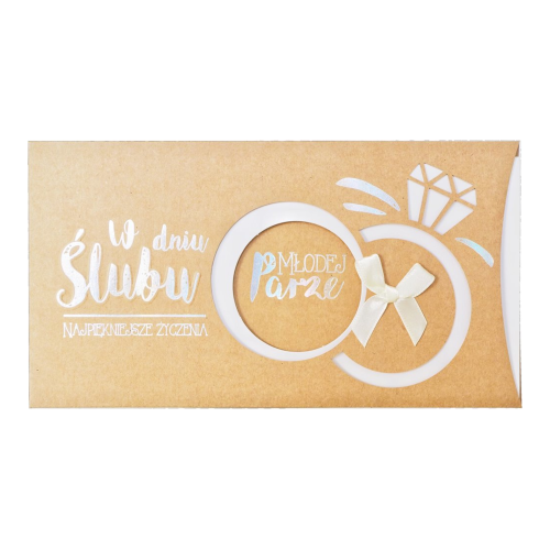 KARTKA ŚLUBNA W DNIU ŚLUBU KRAFT BRĄZOWA 21x12cm 1szt