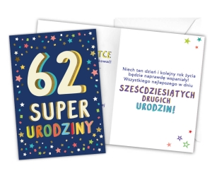 KARTKA 62 URODZINY LATKA LECĄ 18x12,5cm