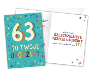 KARTKA 63 URODZINY LATKA LECĄ 18x12,5cm